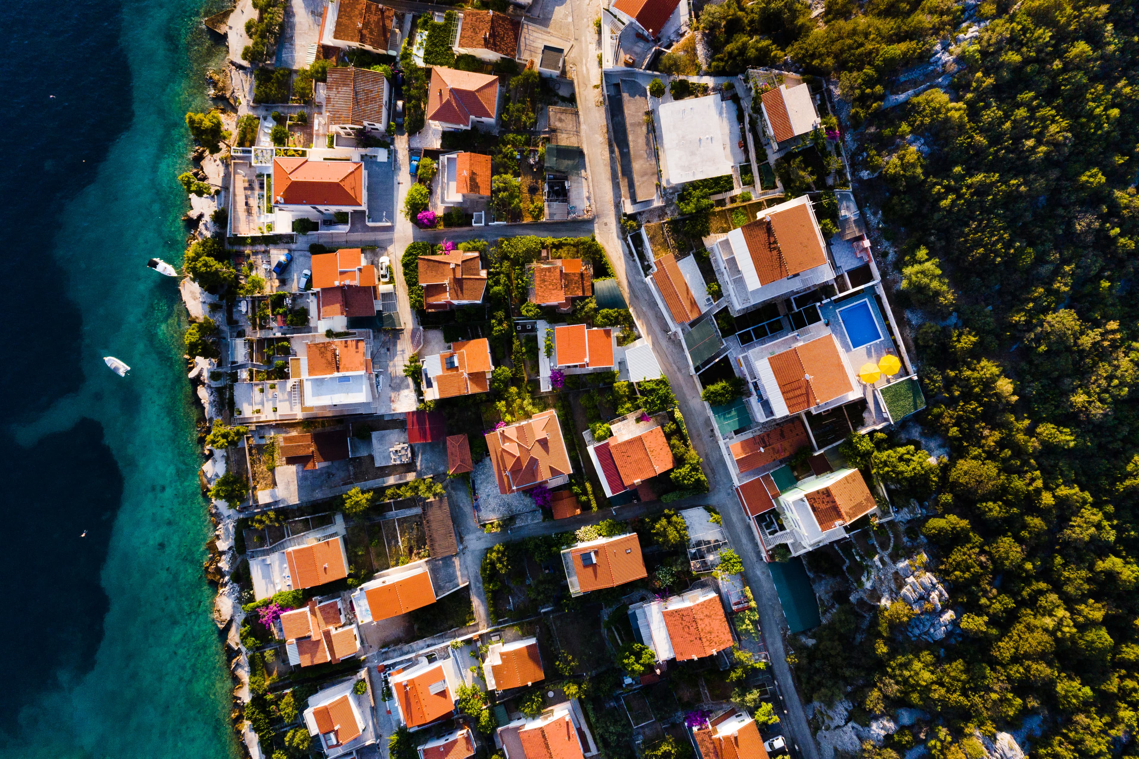 Aerial view of Okrug Donji village on Island Čiovo